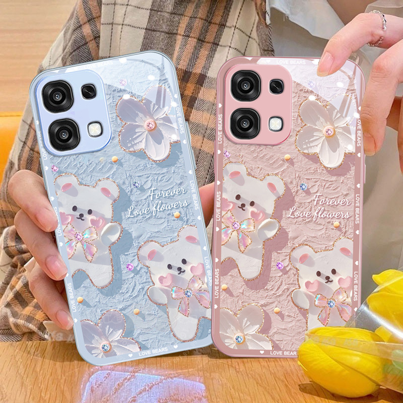 เคส OPPO A6 Pro 5G Case เคสลายการ์ตูน น่ารัก ปั๊มกลิตเตอร์ รูปหมี กันกระแทก ขอบซิลิโคนอ่อน เหมือนกระจกเหลวสุดหรู สำหรับสาว ๆ นักเรียน