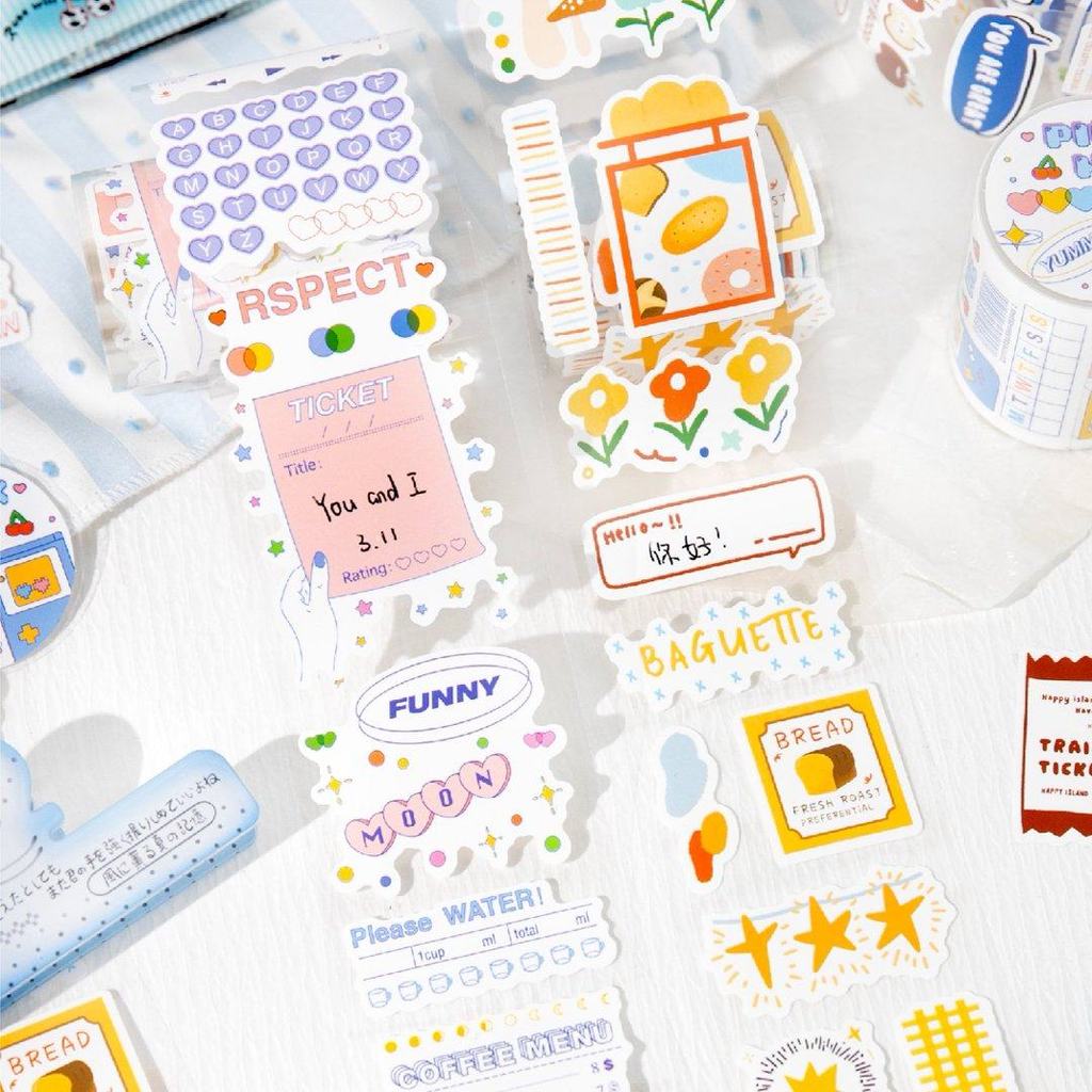 Pre-Cut Washi เทปสติกเกอร์สําหรับ Scrapbooking Kawaii เทปสติกเกอร์ม้วนสําหรับ Junk Journal Planners Collage Craft Notebooks Decoupage อัลบั้ม