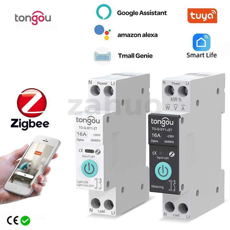 TO-Q-SY1-JZT Zigbe Din Rail Switch พร้อมเมตร 32A-63A TUYA Smart Life APP & Voice รีโมทคอนโทรลการตรวจ
