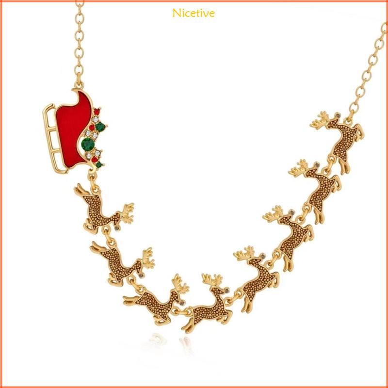 NICE Reindeer สร้อยคอเลื่อน Elk จี้ Neckchain ทําด้วยมือคริสต์มาสสําหรับเธอ