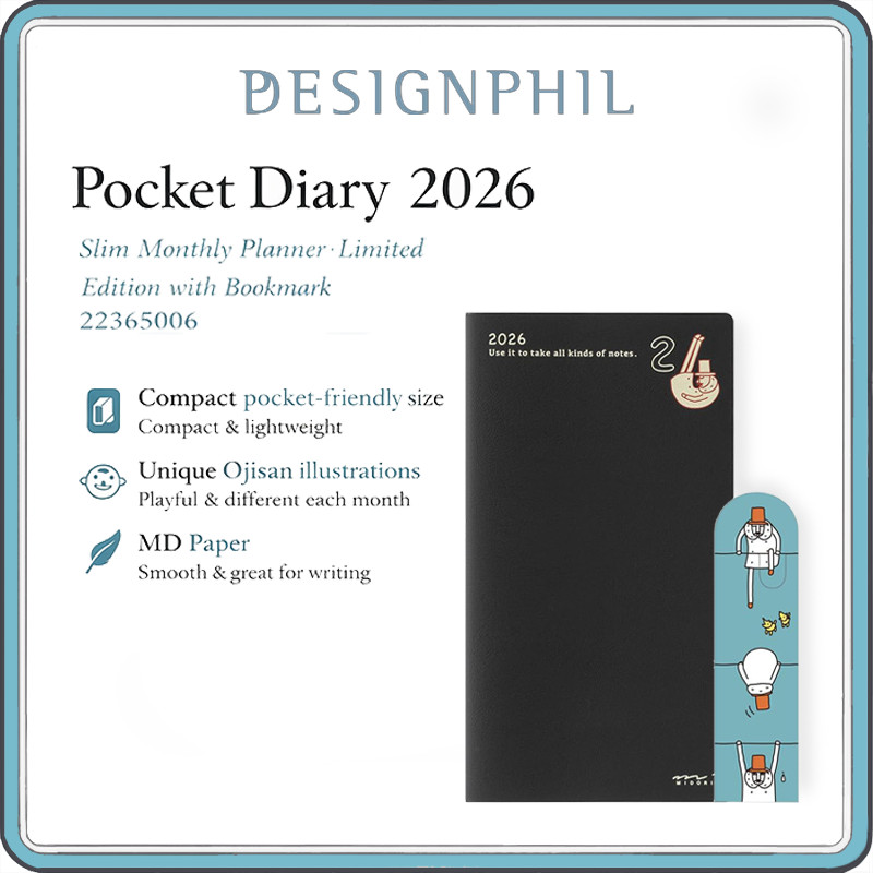 Midori Pocket Diary 2026 – Ojisan Limited Edition Planner | Slim Monthly | B6 Slim MD Paper | 15 Mon