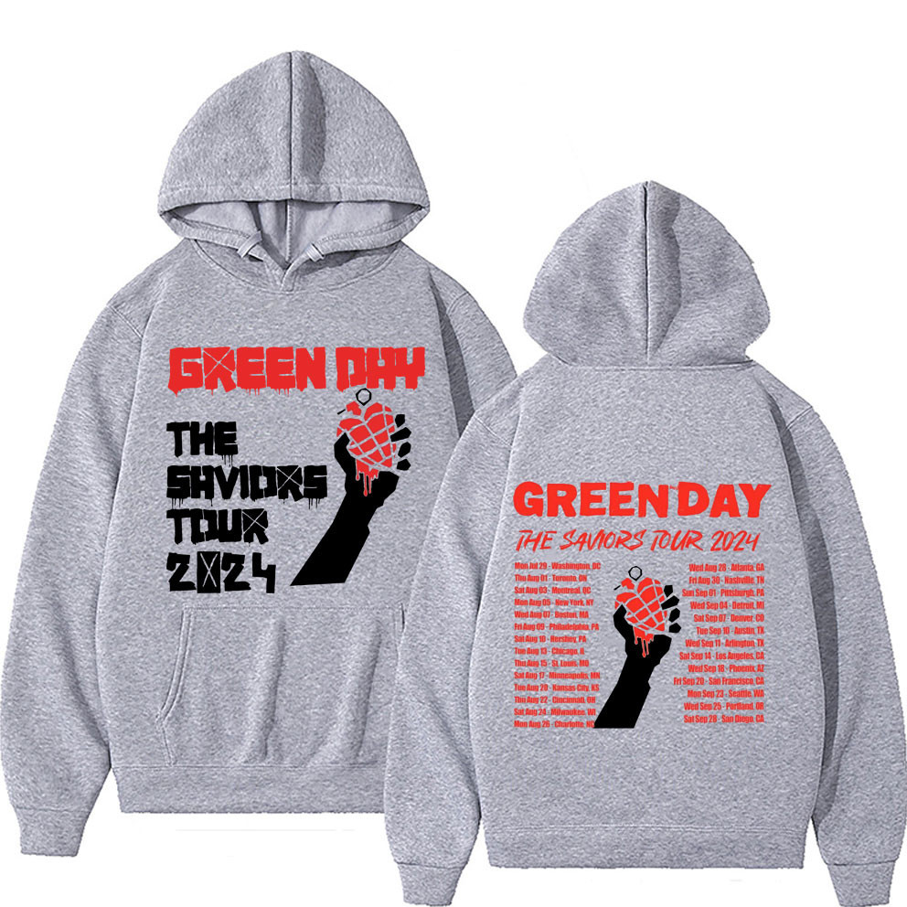 【เสื้อฮู้ด】 Punk Band Green Day Idiot The Saviours Tour 2024 Hoodie Men Vintage Gothic Rock  ชายสบาย