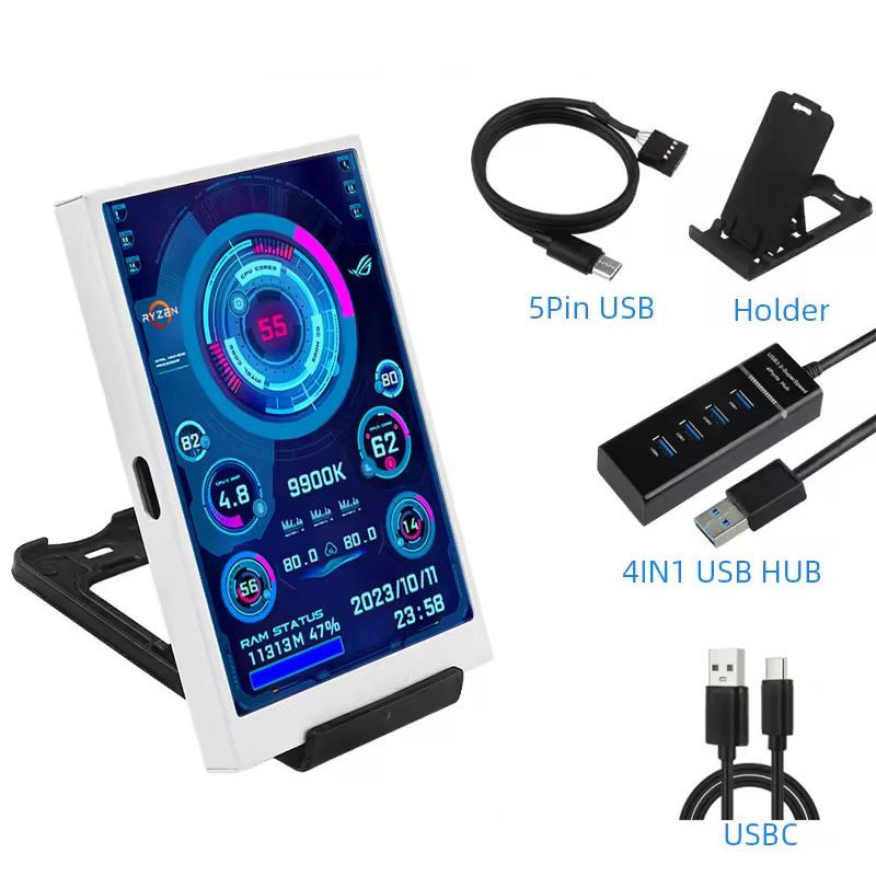 12 ซม.IPSTYPEC แบบไดนามิกหน้าจอรอง USB แชสซีหน้าจอรองคอมพิวเตอร์การตรวจสอบ USB หน้าจอรอง AIDA64