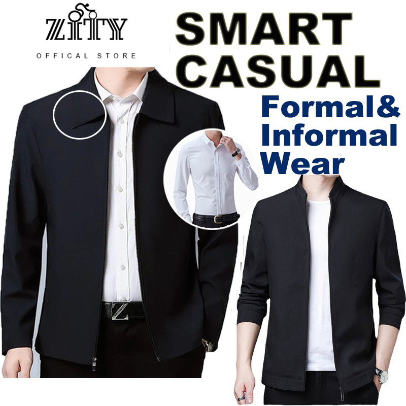 ZITY เสื้อแจ็คเก็ตสีดําผู้ชายแบบสบาย เสื้อแจ็คเก็ตลําลอง คอปก ทรงหลวม สไตล์ธุรกิจ แฟชั่นฤดูใบไม้ผลิ และฤดูใบไม้ร่วง