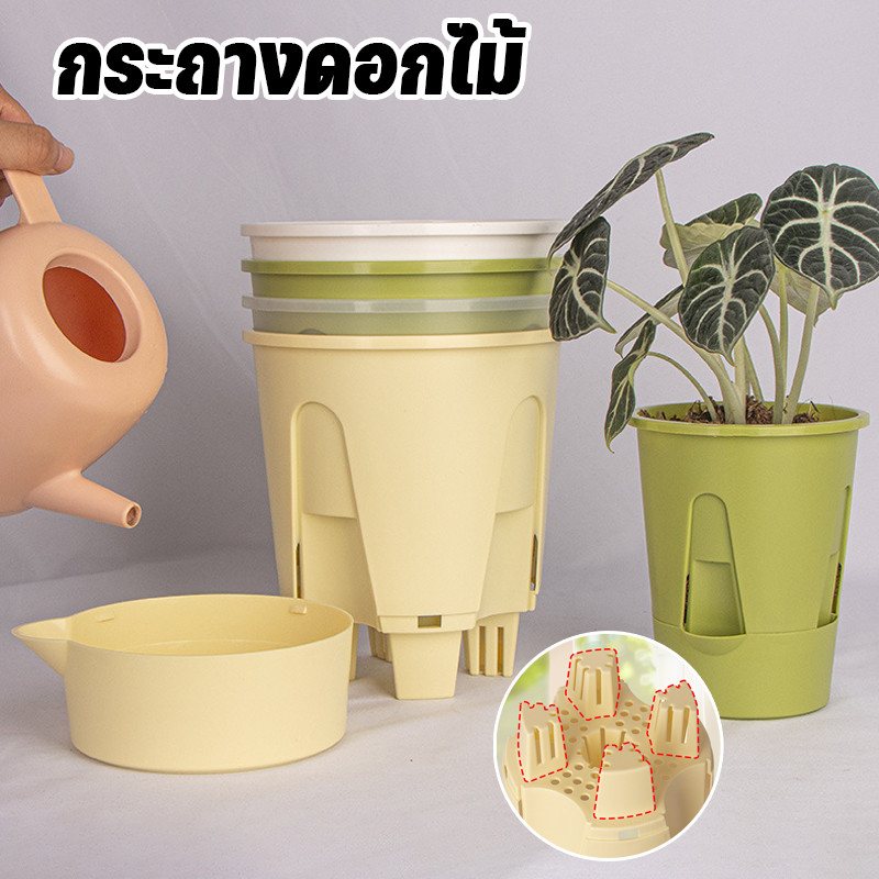 กระถางดอกไม้ วัสดุเรซิน PP หนาและทนทานต่อแรงดัน ออกแบบแยก สามารถเก็บน้ำได้ กระถางดอกไม้พลาสติก