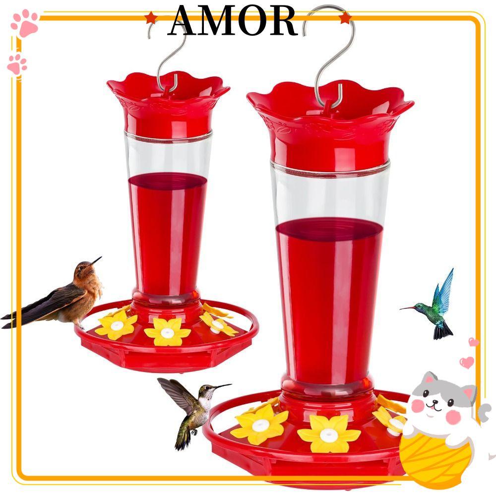 AMOR เครื่องป้อนน้ําหวานสีแดง, ระงับด้วยตะขอเครื่องป้อน Hummingbird, Bee Resistance 5 พอร์ตให้อาหาร Bird Feeder แขวนกลางแจ้ง