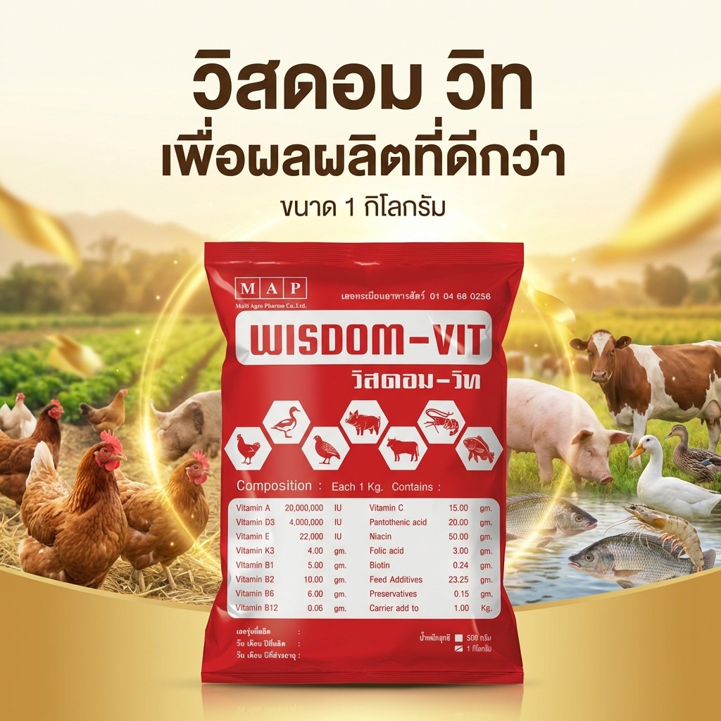 PTL [1กก] วิสดอม-วิท Wisdom VIT  วิตามินสำหรับสัตว์ เข้มข้น สำหรับสัตว์ทุกชนิด ฟื้นฟู เสริมสร้าง สมบูรณ์