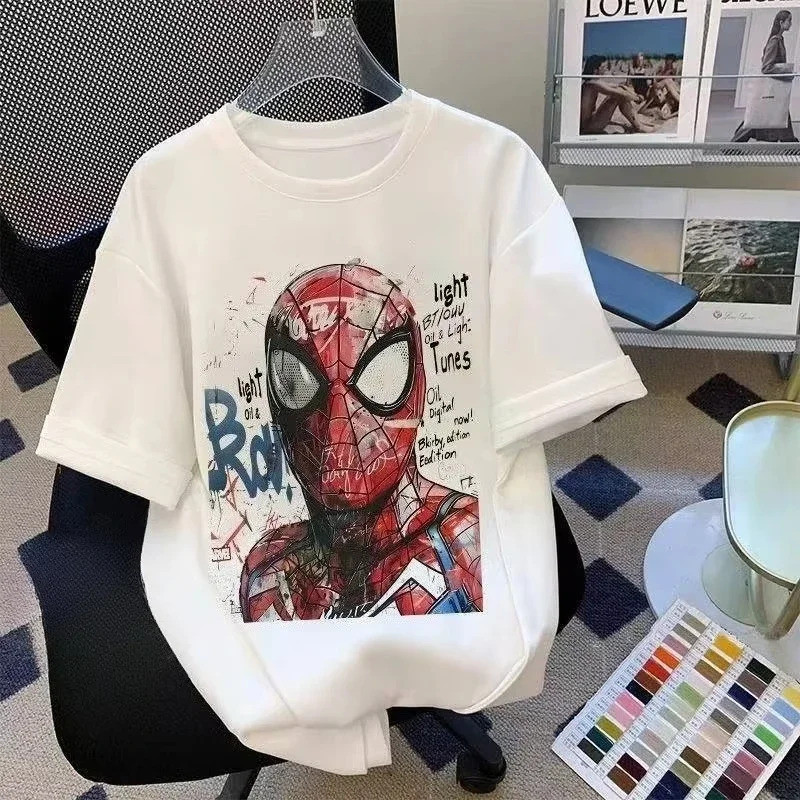 KEMEJA เสื้อยืด Spider-Man Sah Marvel Superhero ลูกเรือคอ Graffiti พิมพ์ Breathable แขนสั้นแฟชั่น St