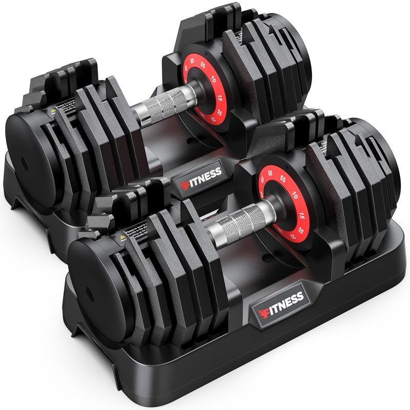 Bearbro 55lb/80lb Adjustable Dumbbells, 1-Sec Adjustable Weights Dumbbells , 5 in 1 Free Dumbbell wi