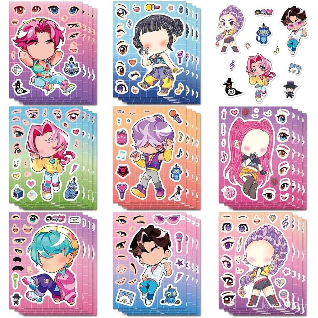 24 แผ่น 5.8x4.4 DIY Make a Face Demon Movie Hunters สติกเกอร์สําหรับวัยรุ่น Make Your Own Mixed & Ma