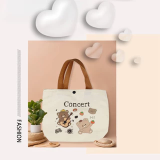 🆔888 กระเป๋าผ้า ลายหมีน่ารัก🐻‍❄️🐻🐻‍❄️ กระเป๋าถือมือขนาดเล็ก ใส่ของอเนกประสงค์ ดีไซน์มินิมอล พกพาสะดวก😊