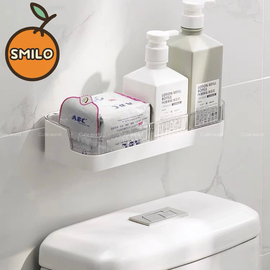 SMILO ชั้นวางของติดผนัง ชั้นวางของในห้องน้ำ ที่วางสบู่ ชั้นวางของอเนกประสงค์ ที่วางของในห้องน้ำ แบบไม่ต้องเจาะผนัง