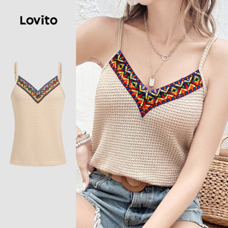 Lovito  เสื้อลําลองผู้หญิงสไตล์รีสอร์ทฤดูใบไม้ผลิ/ฤดูร้อนเย็…
