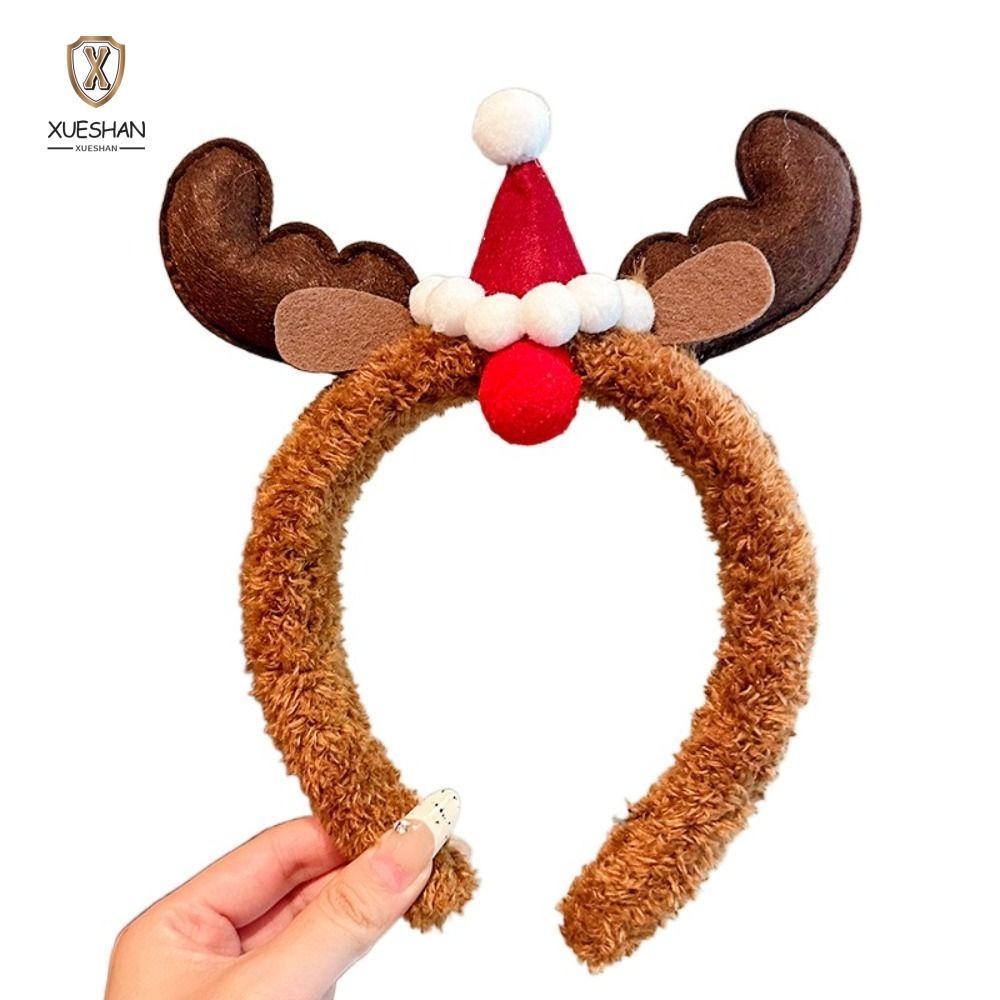 XUESHAN ที่คาดผมต้นคริสต์มาสสําหรับเด็ก, Snowman การ์ตูนการ์ตูน Elk Hairband, Premiun น่ารักตลก Elk 