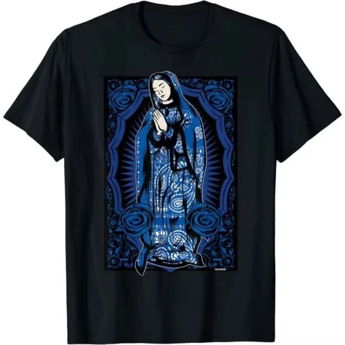 Virgin Mary Mexican Blanket Art Blue Bandana Print Chicano T-Shirt  T Shirt for Men Shirts for Men C