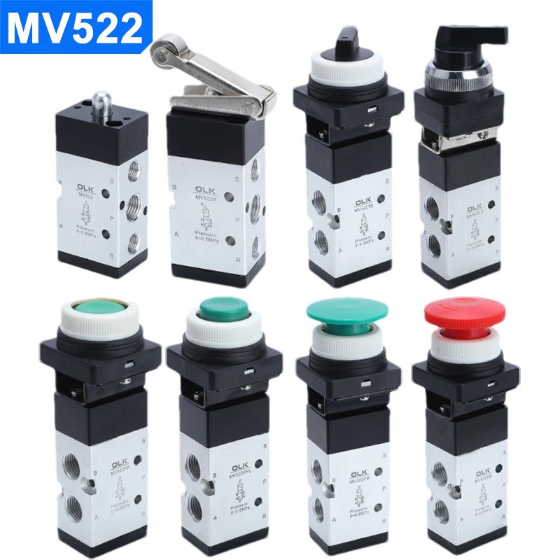 MV322 MV522R/PB/EB/TB นิวเมติกวาล์ว 2 ตําแหน่ง 5 ทิศทางคู่มือวาล์ว Air สวิทช์ควบคุมวาล์ว Push ปุ่ม M