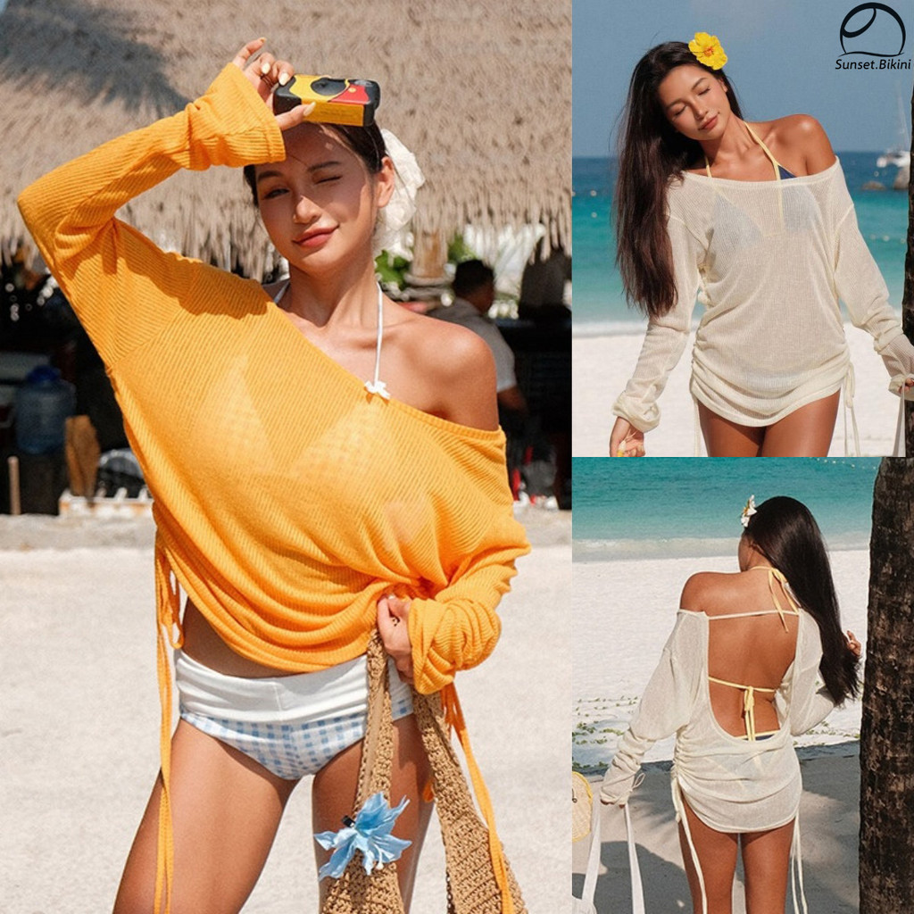 Sunset bikini ผ้าคลุมบิกินี่ทะเล summer beach ชุดไปทะเลเสื้อผ้า เปิดหลัง สไตล์เซ็กซี่ สาวร้อน