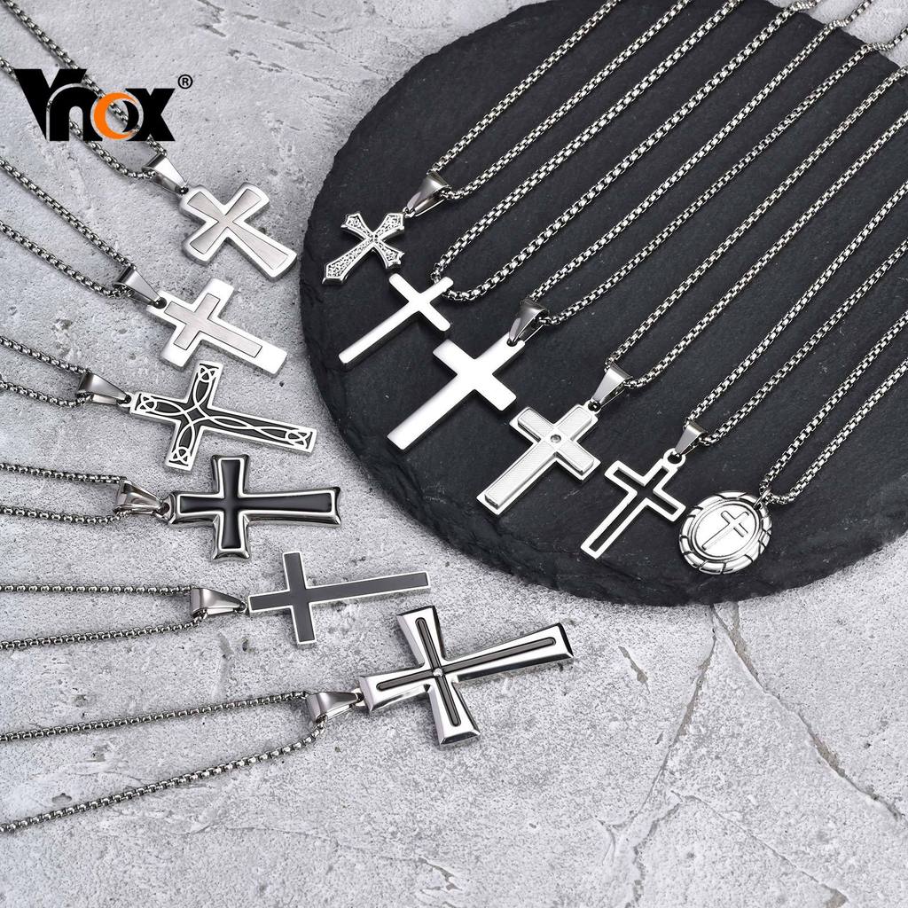 Vnox สแตนเลสซิลเวอร์ครอสเนคเกอร์สำหรับผู้ชายและเด็กผู้ชาย