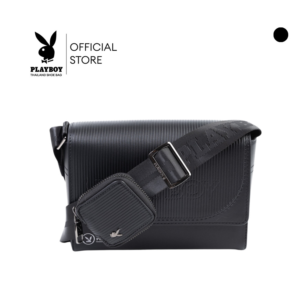 Playboy  รุ่น Groove Crossbody Bag กระเป๋าสะพายข้างผู้ชาย รหัส ST-B261PBM335-BK ดีไซน์ทรงกล่องลายเส้นปั้มนูน