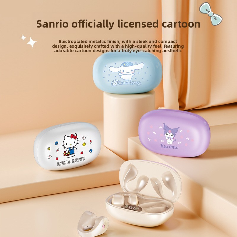 Sanrio หูฟังไร้สาย Clip-on หูฟังสําหรับเล่นเกมสูงเด็กผู้หญิงการ์ตูนน่ารักพร้อมไมโครโฟน