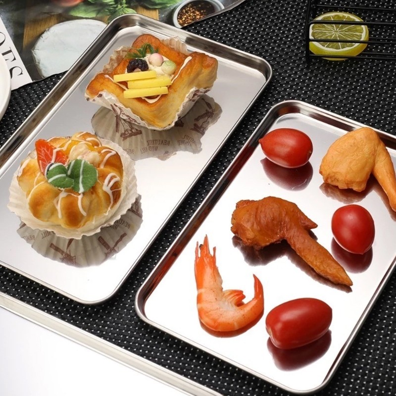 SUNNY ถาดสเตนเลส ins ทรงสี่เหลี่ยม ถาดขนม ถาด จาน ถาดหลุมสแตนเลส สําหรับใส่ขนมหวาน เค้ก คาเฟ่ - รูปที่ 7