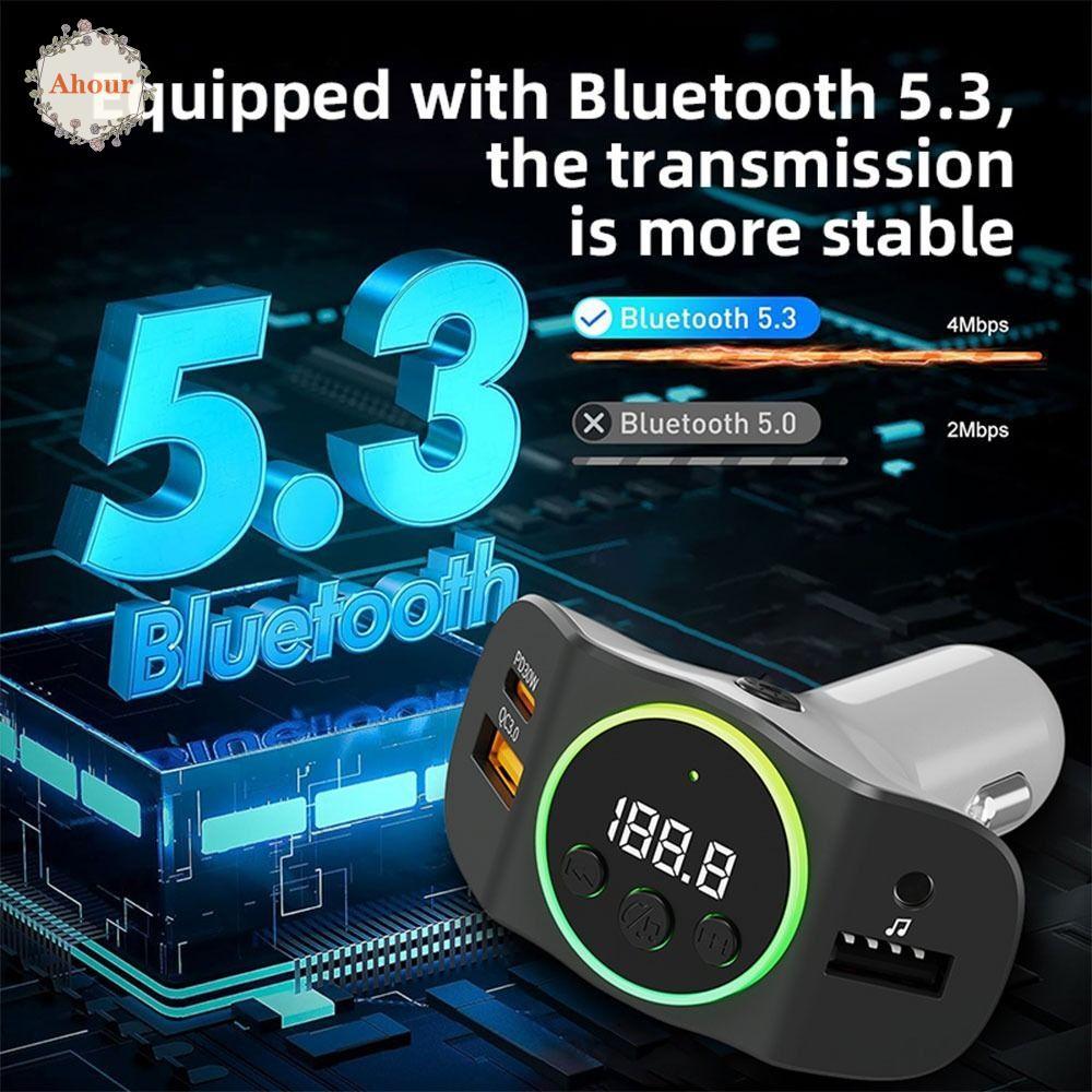 AHOUR รถบลูทูธ, PD30W + QC3.0 ไร้สายรถ MP3 Player, Dual USB FM Transmitter U Disk Play Music PD Fast