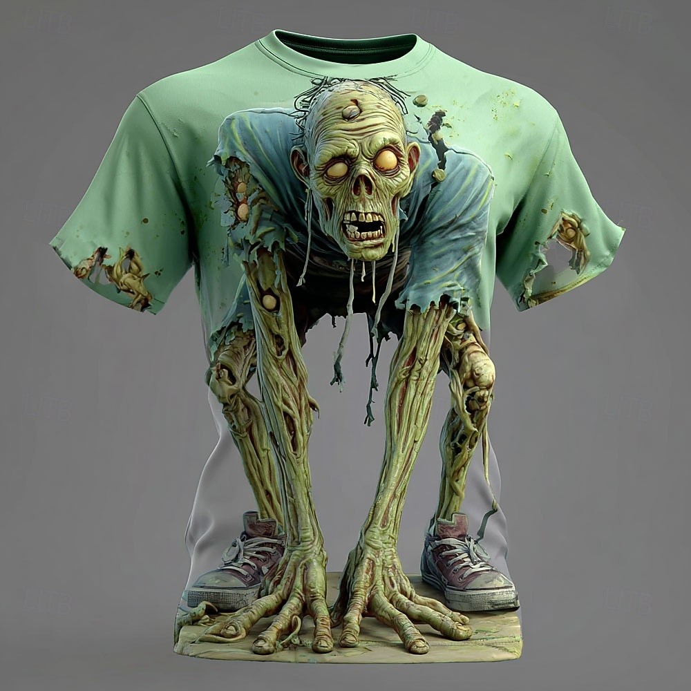 Halloween Optical Illusion Zombie Horror 3D Print Men T-shirt Daily Outdoor Sports Fitness Quick Dry