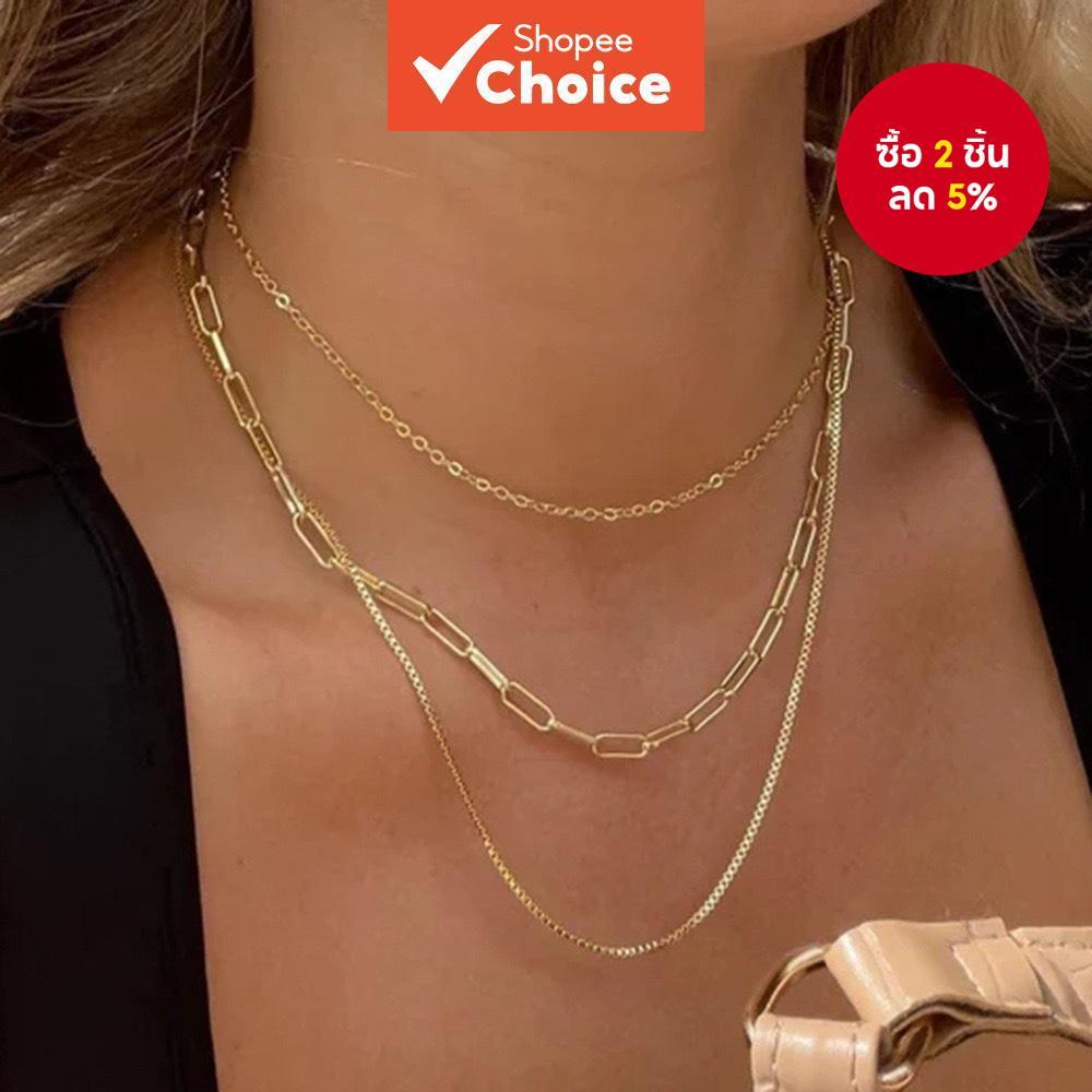 ชุดเครื่องประดับสร้อยคอโซ่ทองคํา 3 ชั้น สไตล์ Y2K สําหรับผู้หญิง
