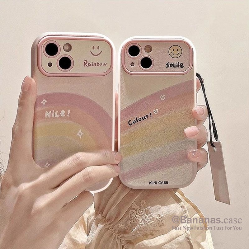 น่ารักสายรุ้งยิ้มคู่เคสโทรศัพท์สําหรับiPhone 17 16 15 14 13 12 11 Pro Max X Xr XsMax 7 8 Plus SE2020