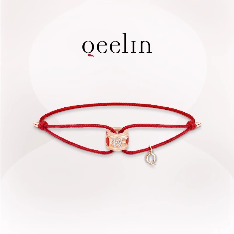 ของแท้พร้อมกล่อง สร้อยข้อมือสีแดง 18K เชือกทอง ซีรีย์ Wulu แบรนด์ Qeelin