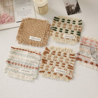 Dreamerhouse ฉนวนกันความร้อนพู่ Coaster ผ้าทอสแควร์ Handmade…