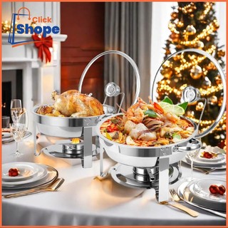 CLICK SHOPE 5L Round Chaffing Dish Food Warmer Stainless Steel Buffet Food Tray Food Warmer Double Bow With Lid Holder