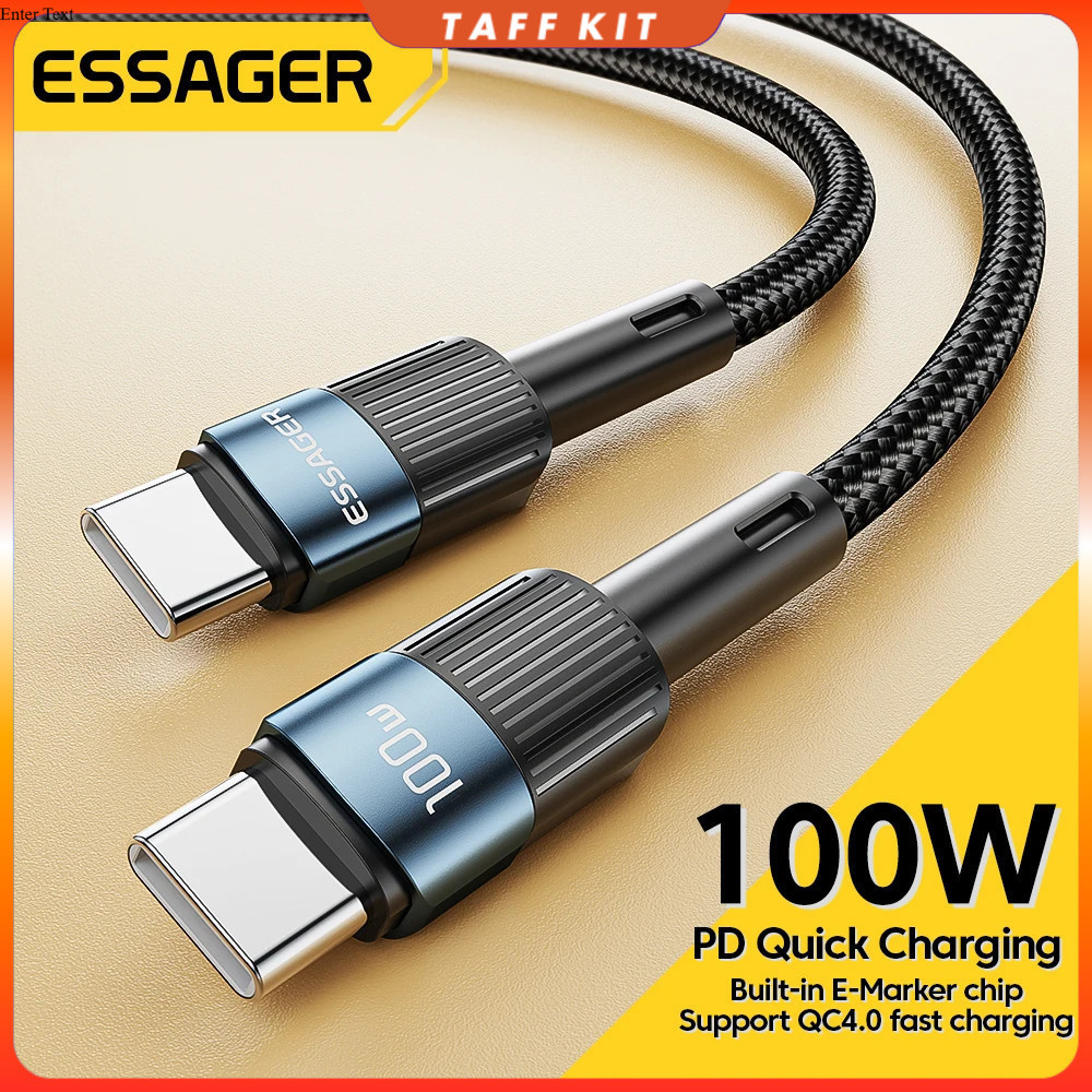 ESSAGER USB Type C ถึง Type C สายชาร์จข้อมูลอย่างรวดเร็ว QC4.0 5A 100W 2M - ES-X18
