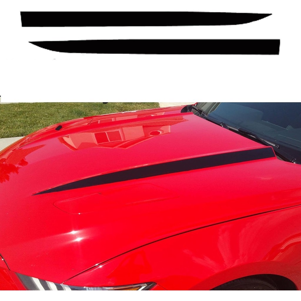 X x xotic tech Hood Spear Side Stripe Decal Sticker เข้ากันได้กับ Ford Mustang 2015-2023, สีดําเงา