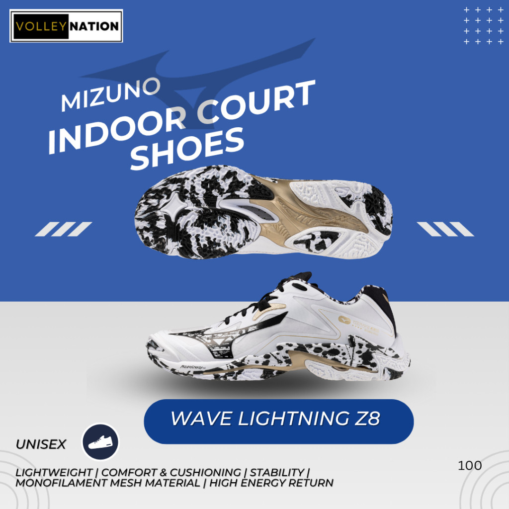 Mizuno Wave Lightning Z8 สีขาว / ดํา / GE Gold