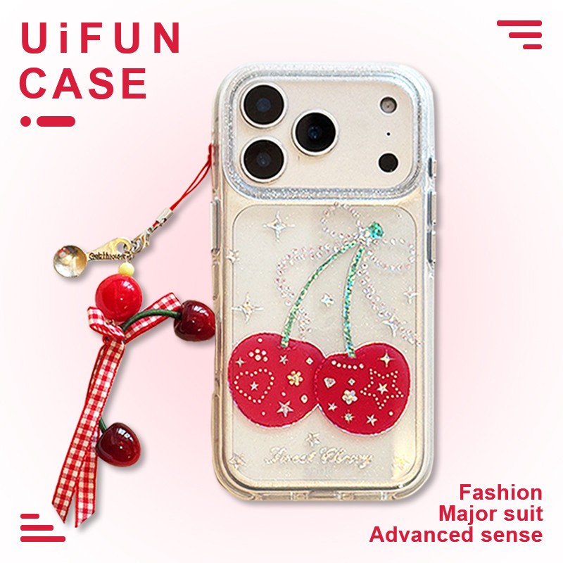 INS Star Butterfly Knot Cherry IMD โทรศัพท์มือถือสําหรับ iPhone 17 16 15 14 Pro Max 13 17Pro พร้อมจี้กันกระแทก Hard PC ปลอกโปร่งใส
