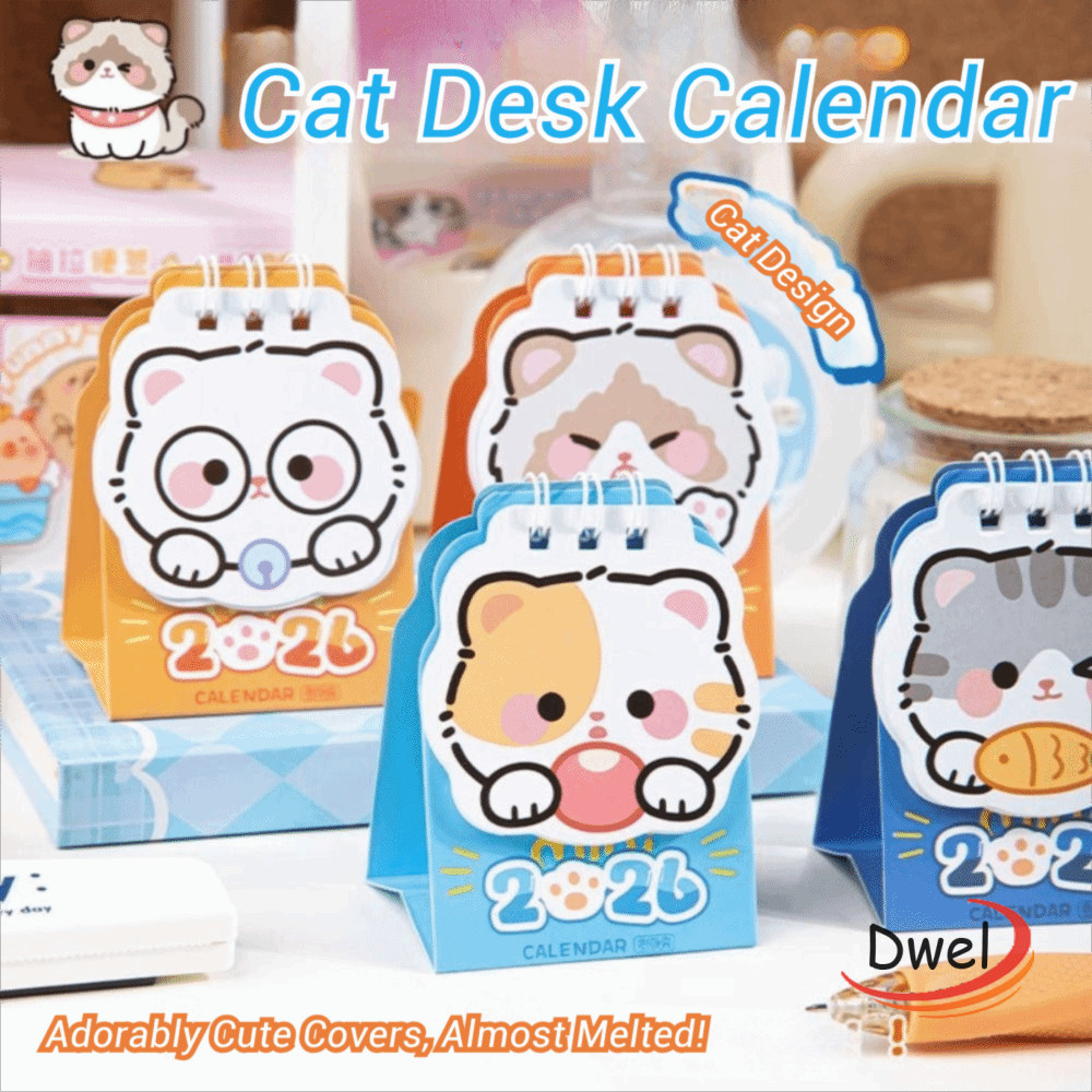 ดีเวล ปฏิทินขดลวด, ตารางเครื่องหมาย มินิ 2026 ปฏิทินตั้งโต๊ะ, น่ารักแบบพกพาการ์ตูนแมววางแผนรายวันอุปกรณ์สํานักงาน