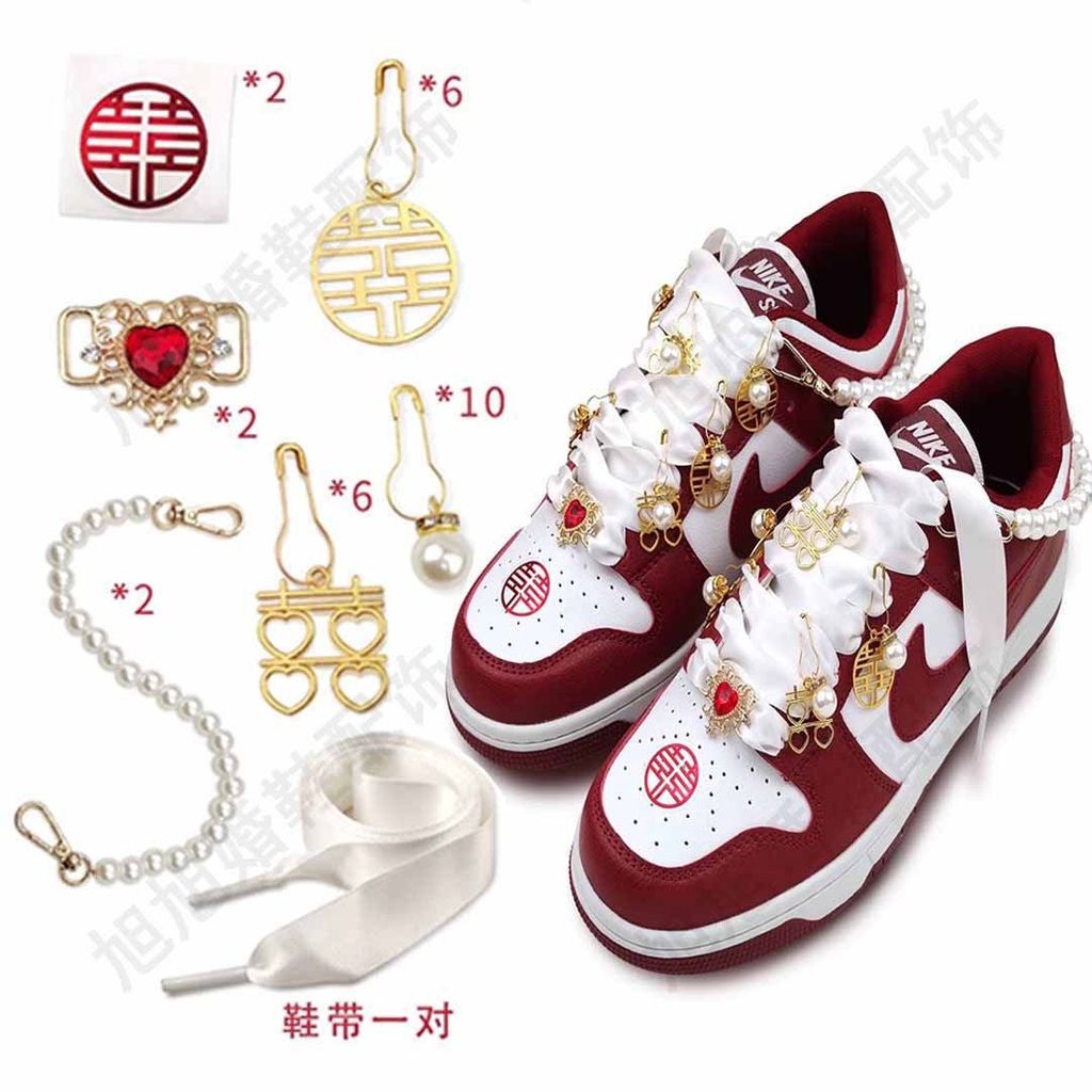 Hot Sale#[1084Positive Review]New Wedding Shoes Decoration AJ Red shoelaces diy Wedding Shoes with H