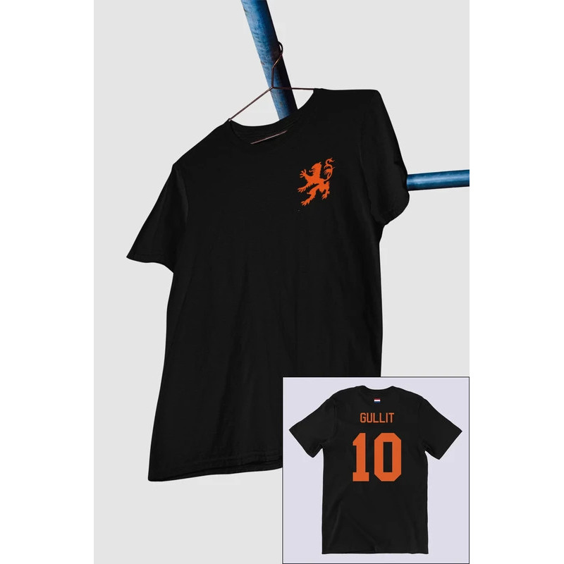 เสื้อฟุตบอลฮอลแลนด์ ผ้าฝ้าย 100% Ruud Gullit 10 เสื้อแข่งผู้ชายพร้อมธงฮอลแลนด์เสื้อยืดแขนสั้น