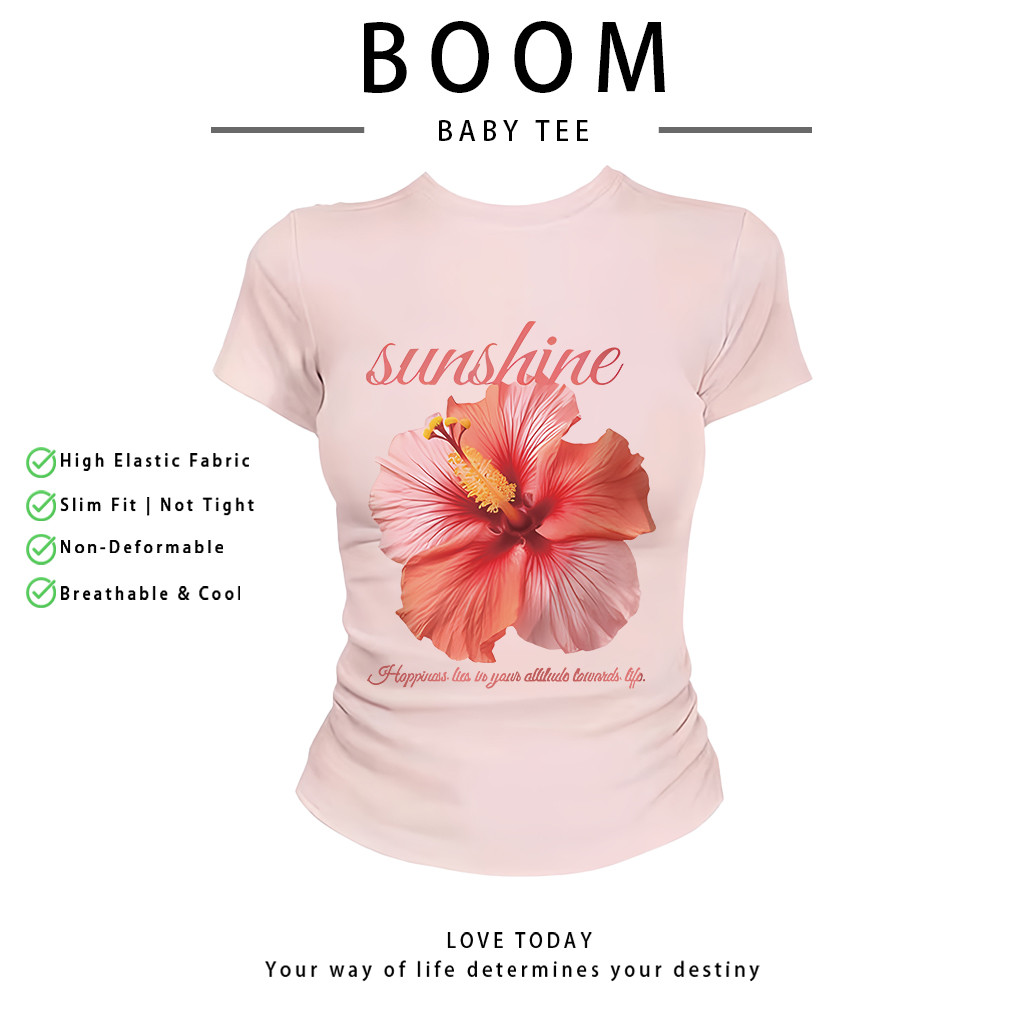 COD（จัดส่งภายใน 24 ชั่วโมง）เสื้อสาวอวบ เสื้อครอปท็อป แขนสั้น babytee สไตล์เกาหลี y2k T-shirt | ลายดอกไม้ ราคา ถูกที่สุด ดีลบีเคเค แกลเลอรีภาพที่ 3