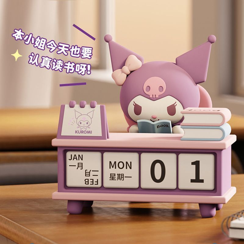 Hot Sale#Sanrio Kuromi Pochacco Calendar Desktop Ornament Handheld Office Figurine Cartoon Cute Girl