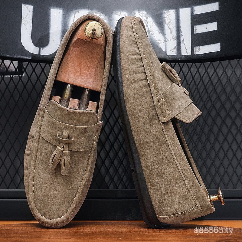 Slip On Suede Leather Black Shoes Men Driving Shoes Low-Top Loafer E8JP ZURA