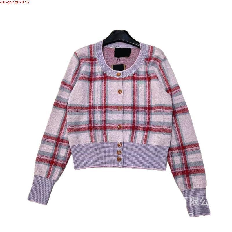 vivian westwood✨JP VIVI เสื้อถัก vivian เสื้อกันหนาว วินเทจลายสก๊อตคาร์ดิแกน เสื้อโค้ท สีตัดกันงานปั