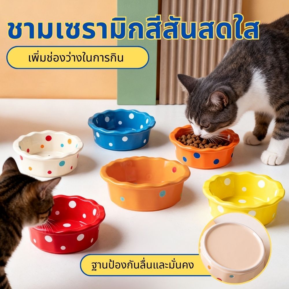 แมวเซรามิค Bowl Anti Chin Pet Lace Wave ชามแมว ชามแมวเซรามิค ชามแมวเซรามิค ชามอาหารแมว