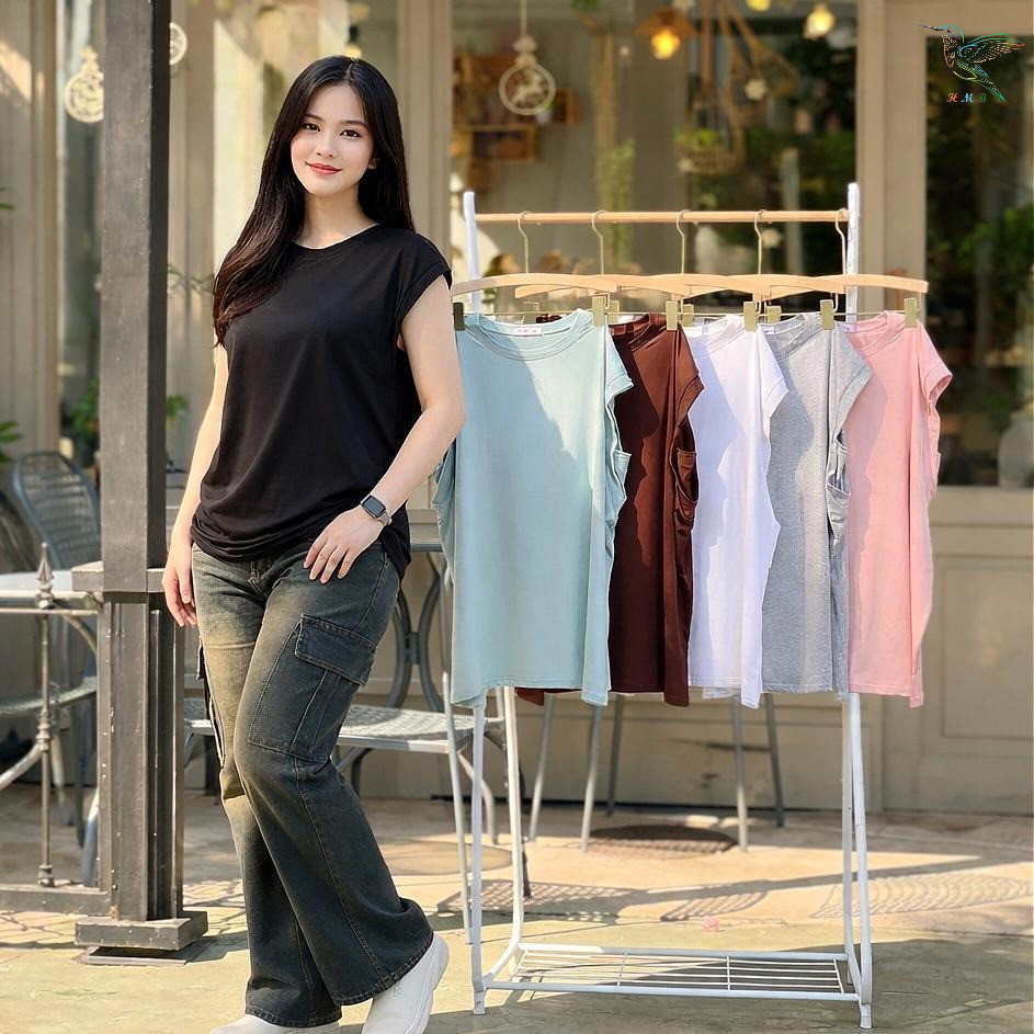 HMB® เสื้อแขนกุด ทรงโอเวอร์ไซส์ คอกลม ทรงหลวม ผ้าคอตตอนผสม เนื้อผ้านิ่ม ใส่สบาย แมทช์ง่าย ใส่ได้ทั้ง