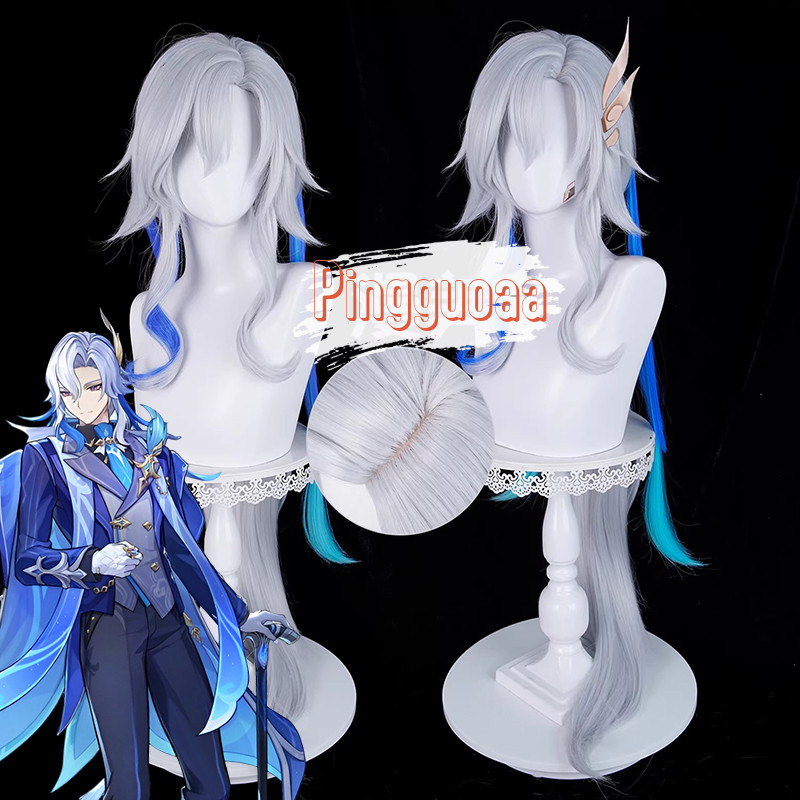 วิกผมสังเคราะห์ขนาด 98 ซม. สำหรับคอสเพลย์genshin impact จากMoonlight Neuvillette ทนความร้อนได้ดี
