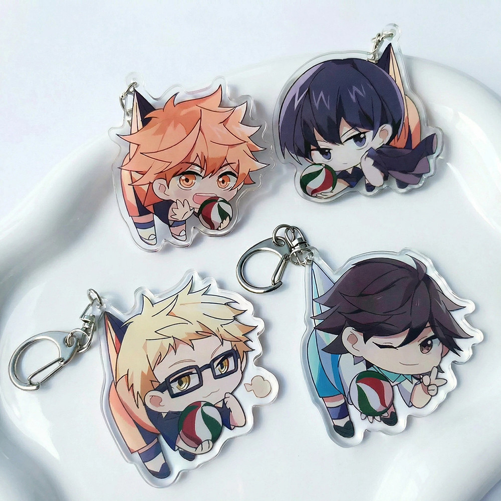 ไฮคิว!! ญี่ปุ่นอะนิเมะพวงกุญแจสองด้านการ์ตูนตัวอักษร Hinata Shouyou พวงกุญแจผู้หญิงผู้ชายรถโทรศัพท์จี้การ์ตูนแฟนของขวัญ