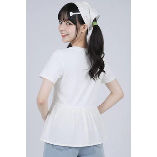 EVIOVIO【S-5XL】💫เสื้อยืดคอกลมดีไซน์ทูโทนที่ผสมผสานเสื้อยืดเข้ากับชายผ้าฉลุลายดอกไม้ ช่วยพรางหุ่น พร้อมส่งในไทย👜🎉