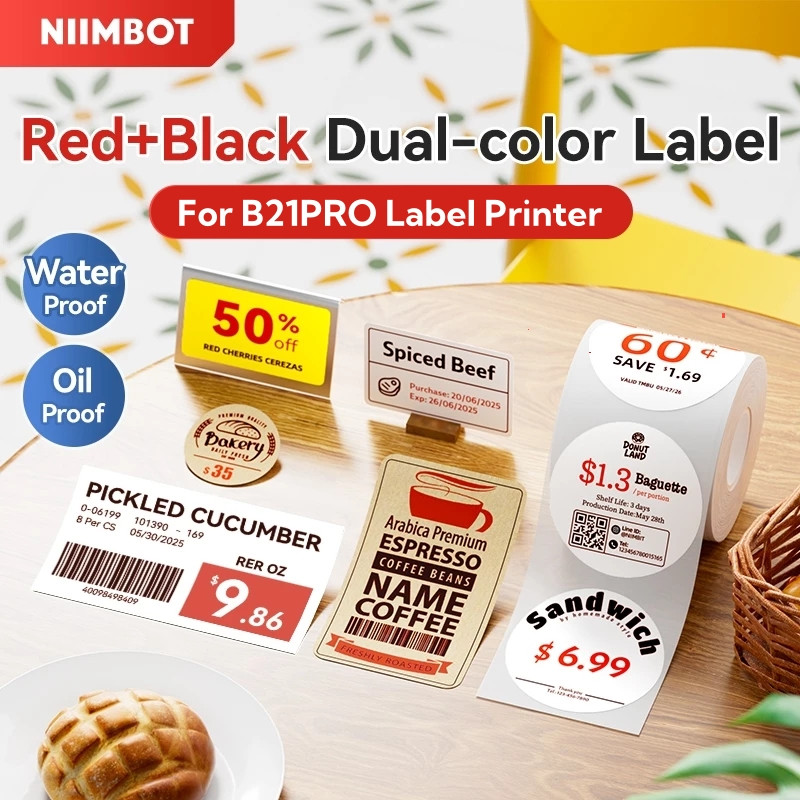 Niimbot B21 Pro กระดาษพิมพ์ 2 สีสีดําและสีแดงสําหรับแสตมป์ราคา B21Pro, แสตมป์การจัดส่ง, ป้ายรับรองป้