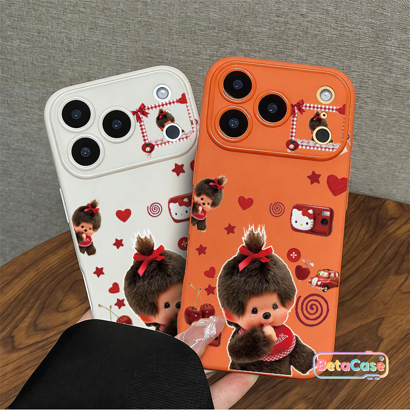เคสโทรศัพท์มือถือลายลิงน่ารัก รูปหัวใจ ผูกโบว์ ขนาดใหญ่ สำหรับติดหน้าต่าง Case iPhone 17 16 15 14 13 12 11 Pro Max Plus